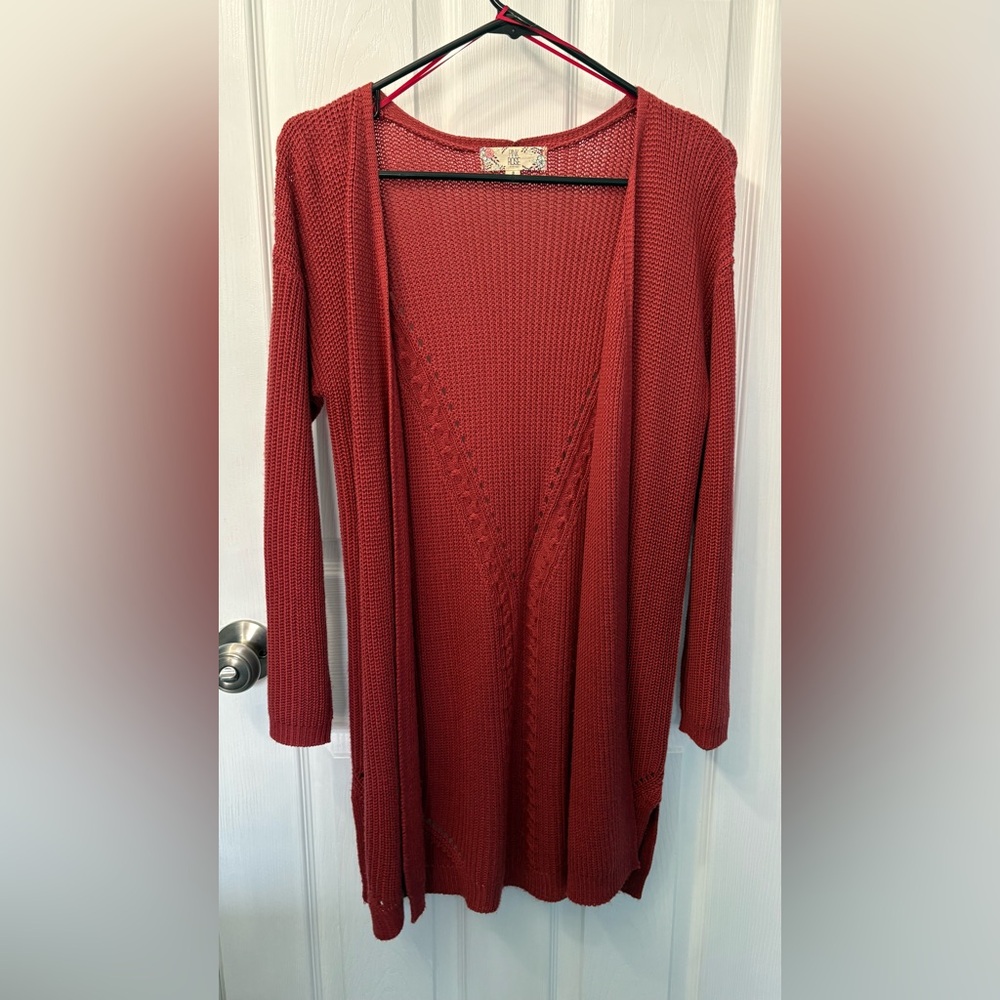 Pink Rose Red Open Front Cardigan Sweater